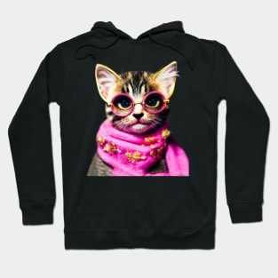 Kitten with pink scarf and glasses Hoodie